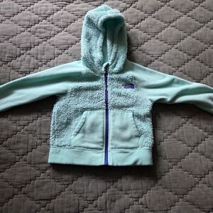 The North Face Kids Light Mint Sherpa Hoodie with Purple Zipper